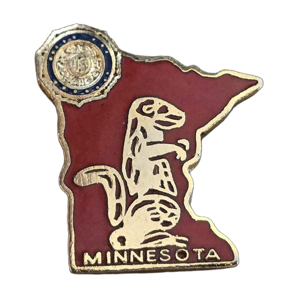 Vintage Minnesota State Gopher Outline Red Gold Tone Lapel Vest Hat Pin J10